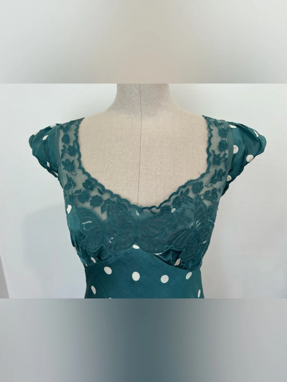 Free People Teal Green Polka Dot Midi Dress